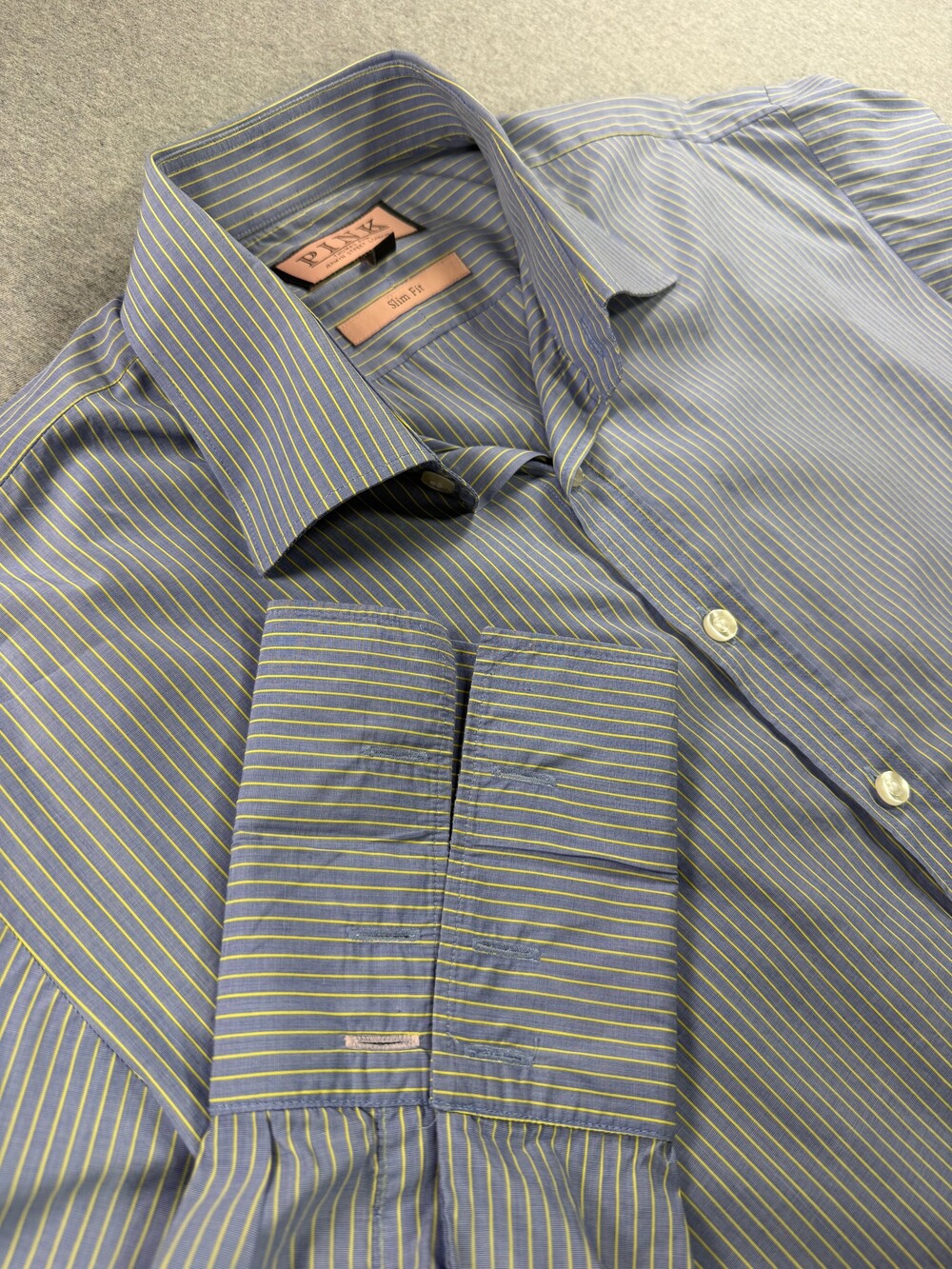 Thomas Pink Jermyn Street Blue/Yellow Stripe Slim Fit Dress Shirt - Size 16.5